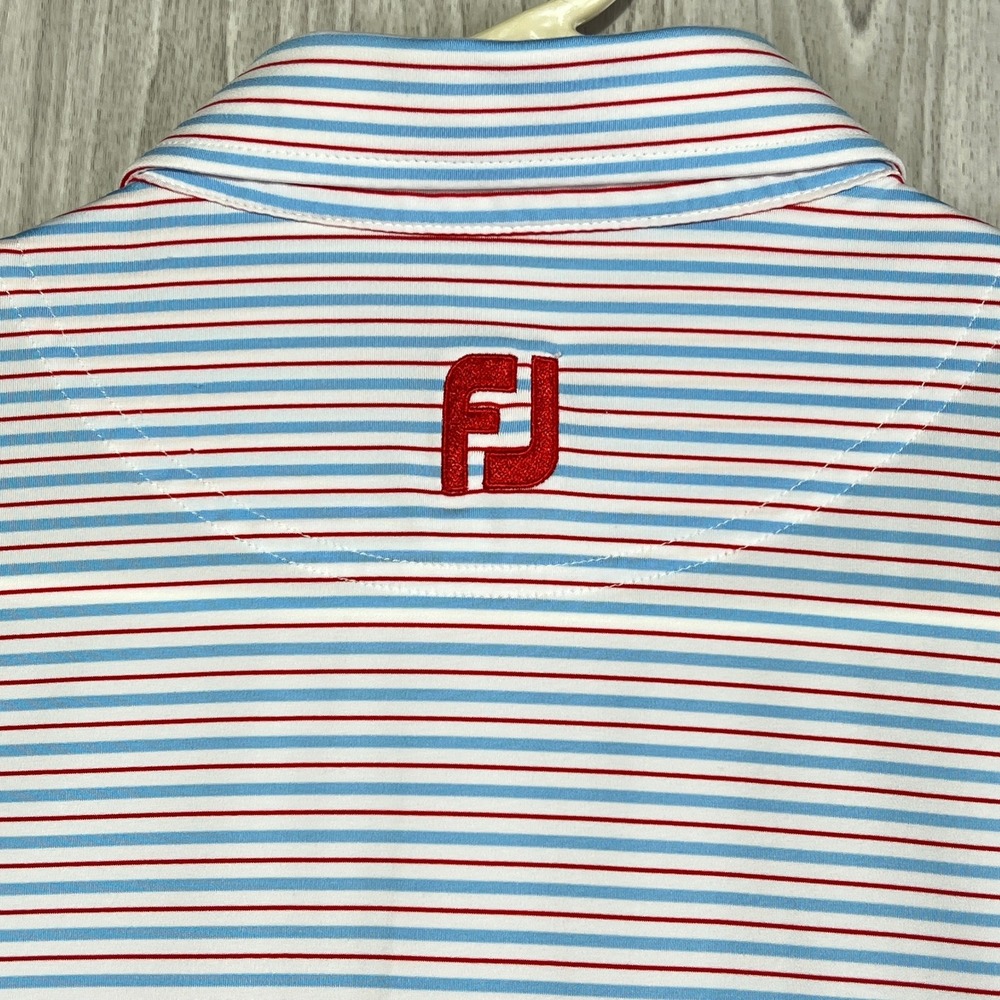 FootJoy Men Large Red White Blue Striped ProDry Performance Golf Polo Shirt - Picture 8 of 8